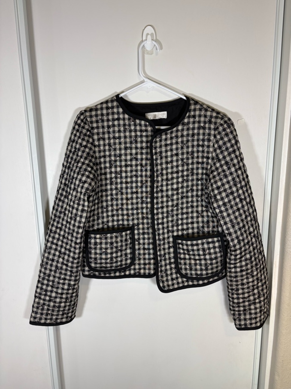 CAROLINE CONSTAS Bow Gingham‎ Plaid Jacket in Black Multi Size S
